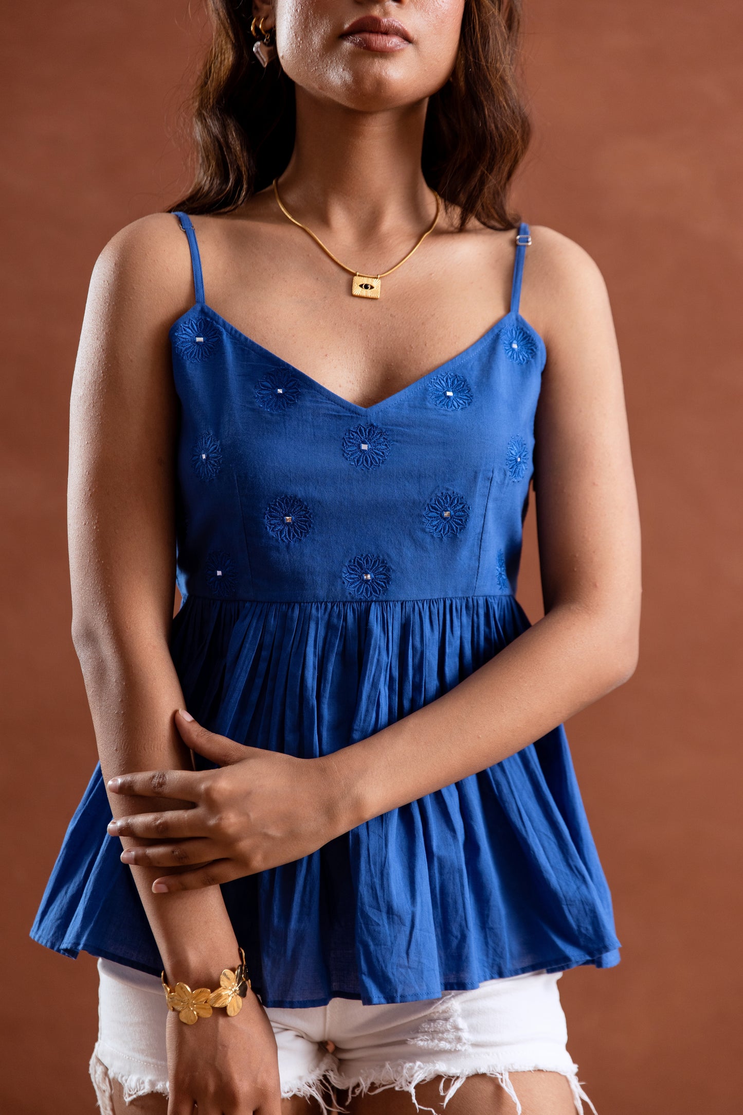 Blue Solid Strappy Top