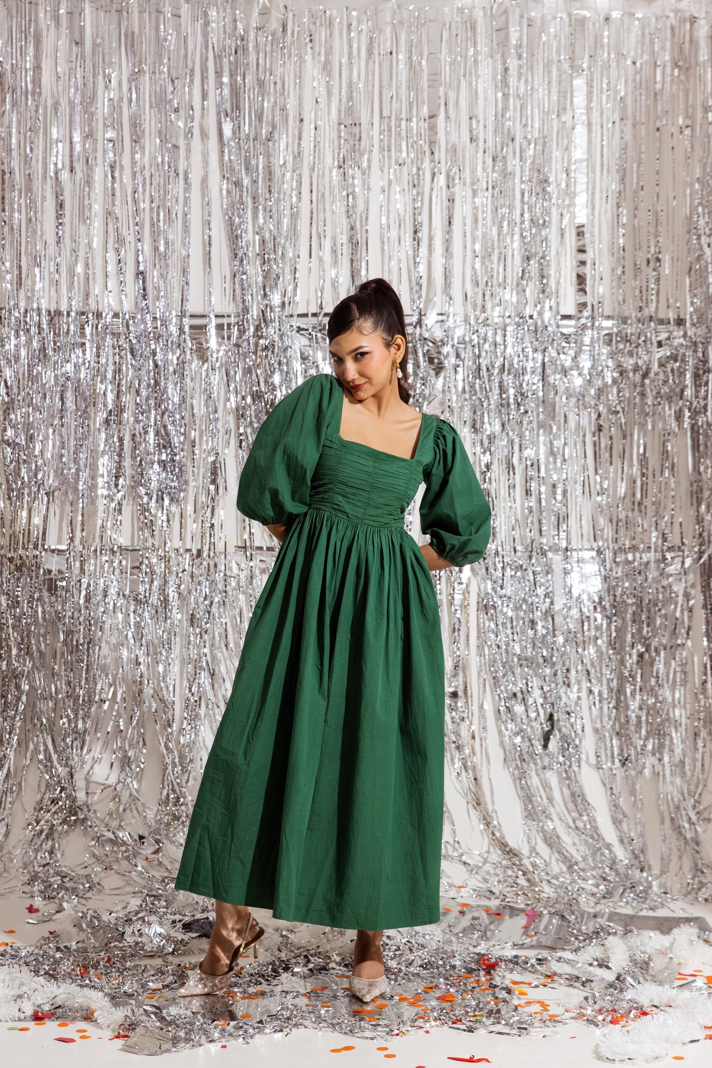 Green Ruched Maxi Dress