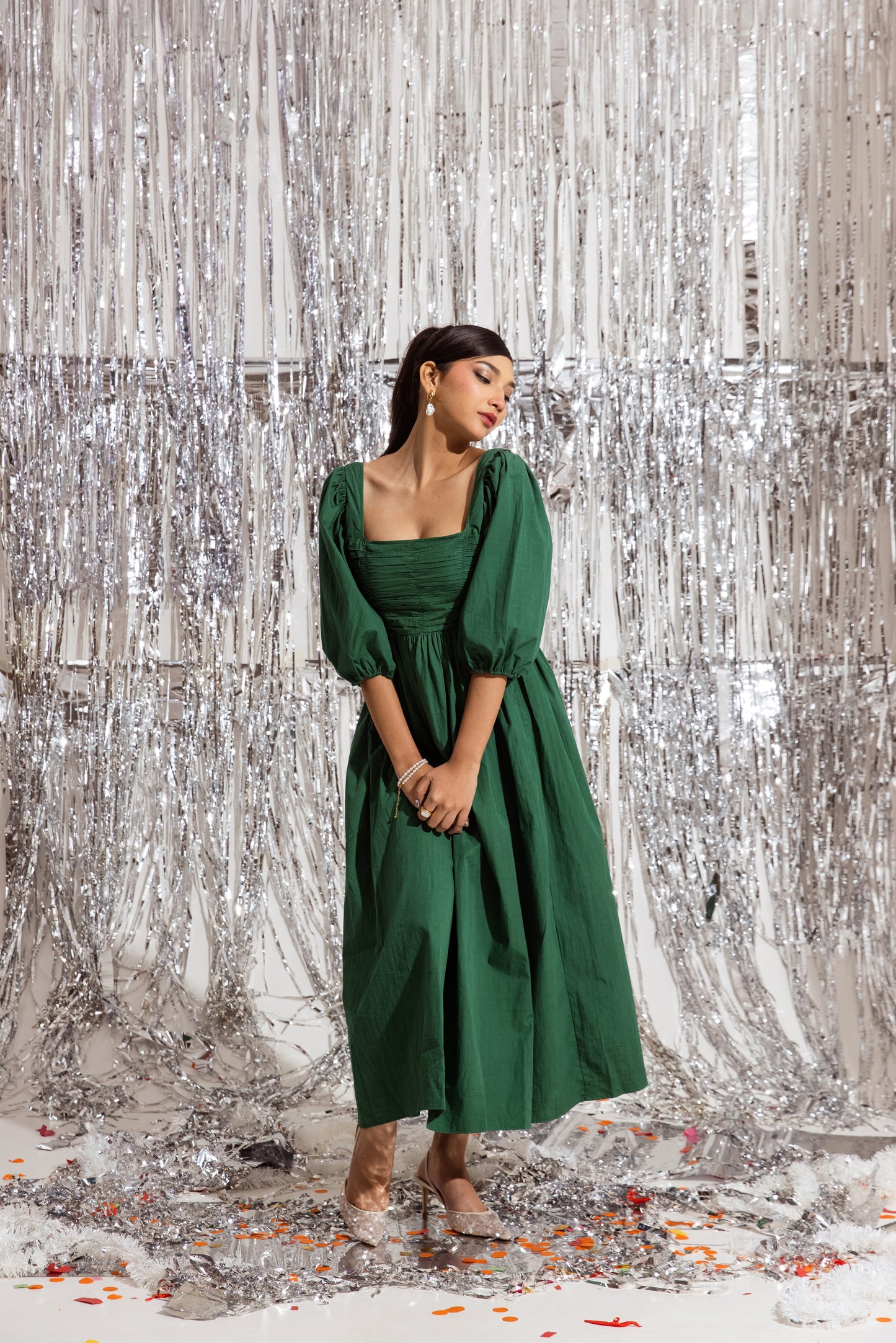 Green Ruched Maxi Dress