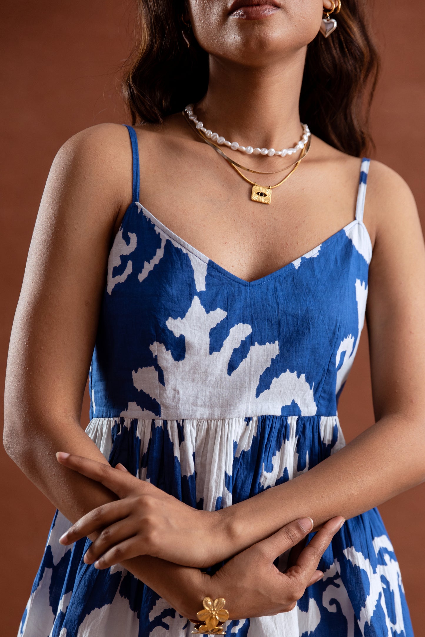 Blue and White Patterned Spaghetti Strap Top