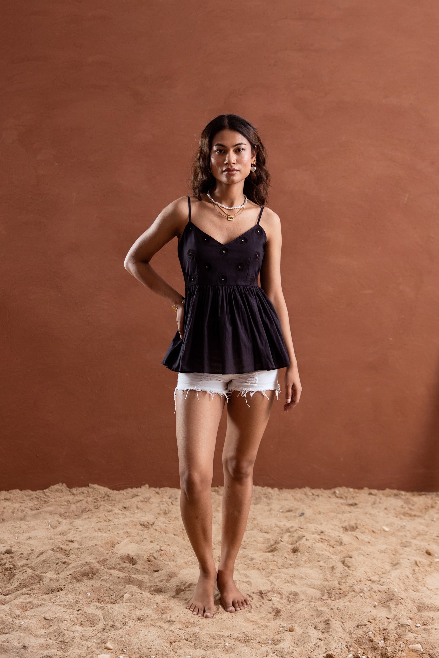 Black Solid Strappy Top