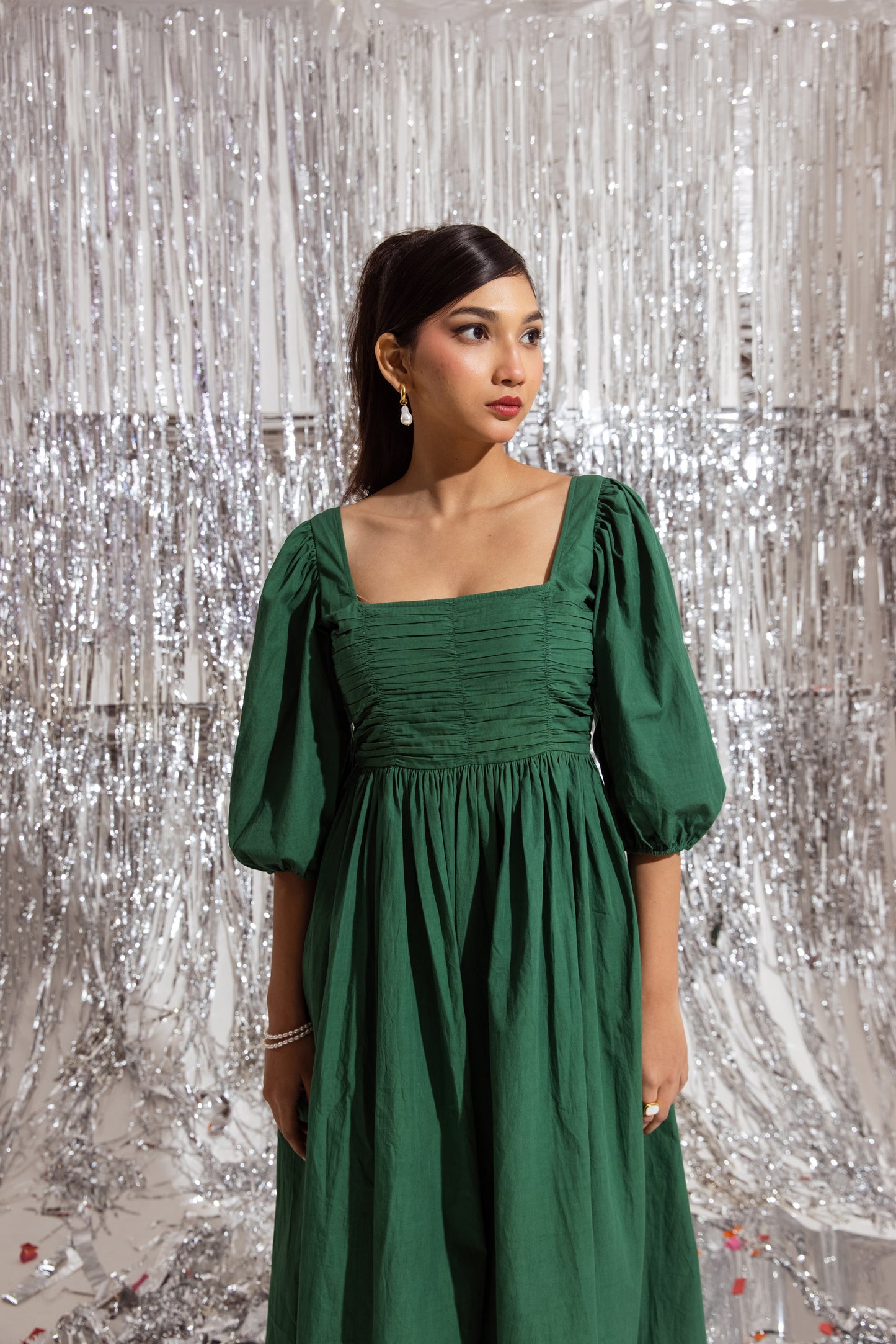 Green Ruched Maxi Dress