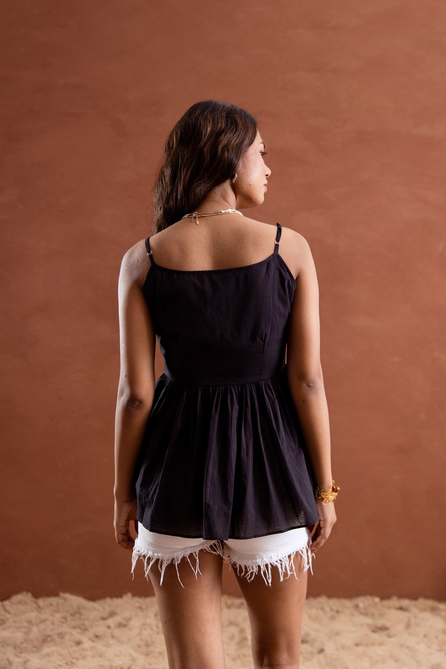 Black Solid Strappy Top