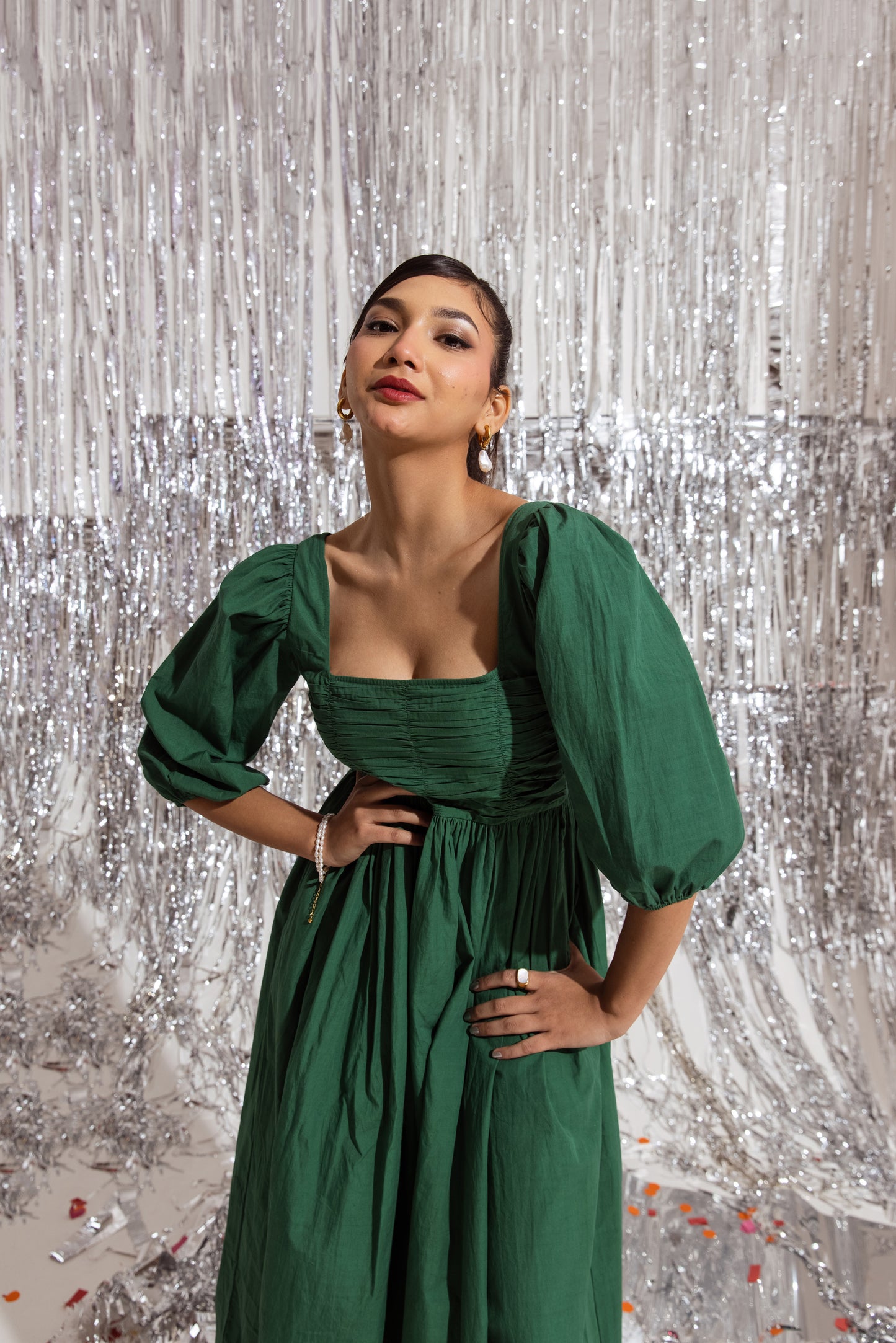 Green Ruched Maxi Dress