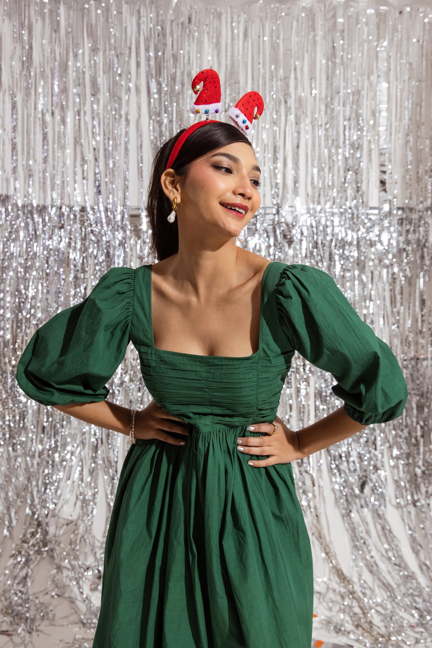 Green Ruched Maxi Dress