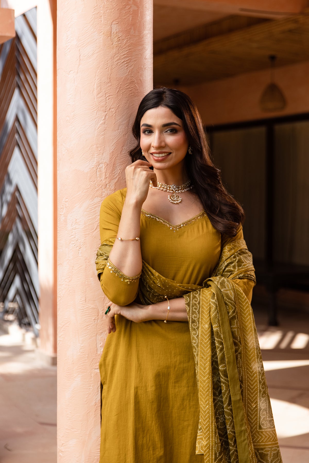 Zaitoon Sleeved - Straight Cut Suit (Olive Green)