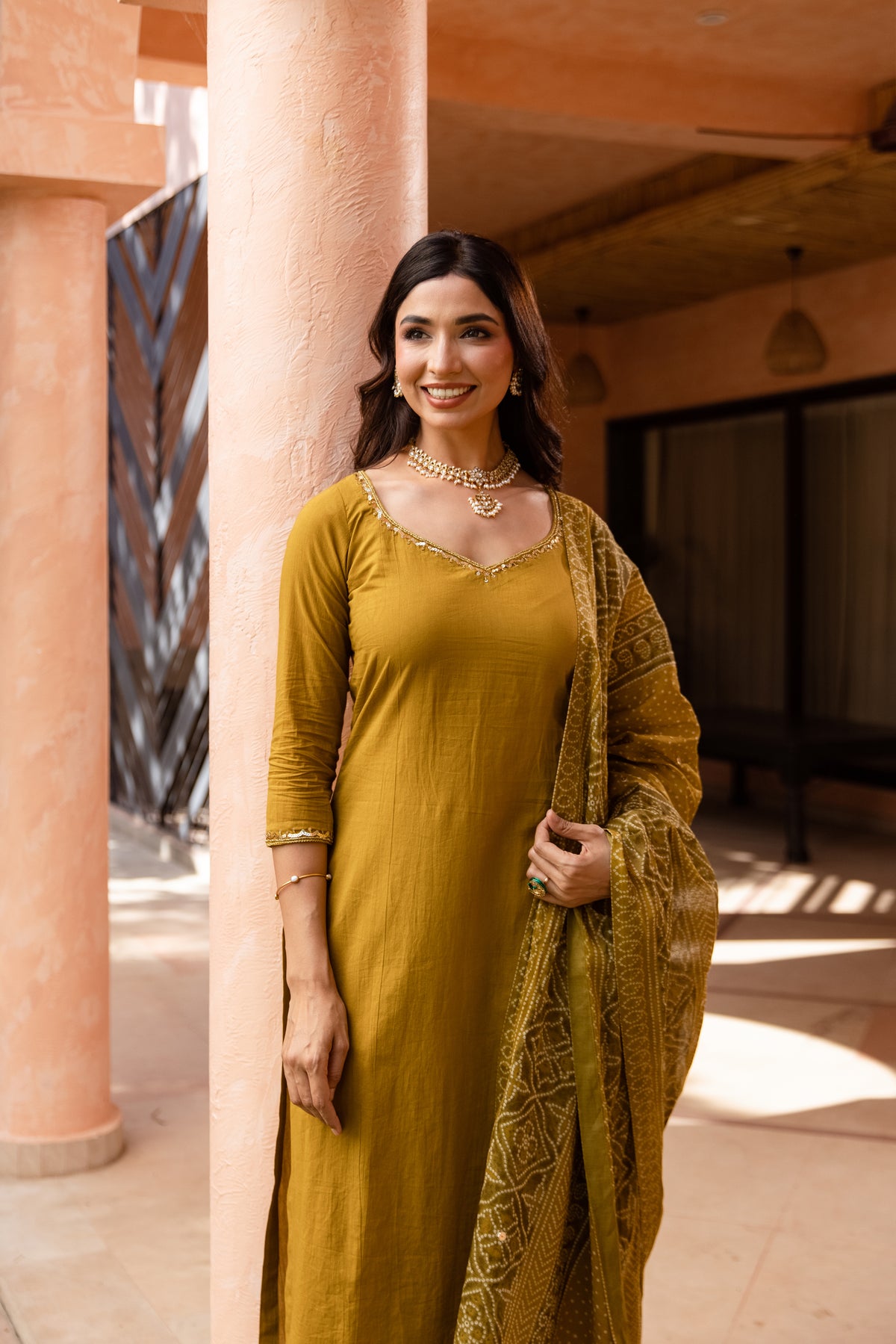 Zaitoon Sleeved - Straight Cut Suit (Olive Green)