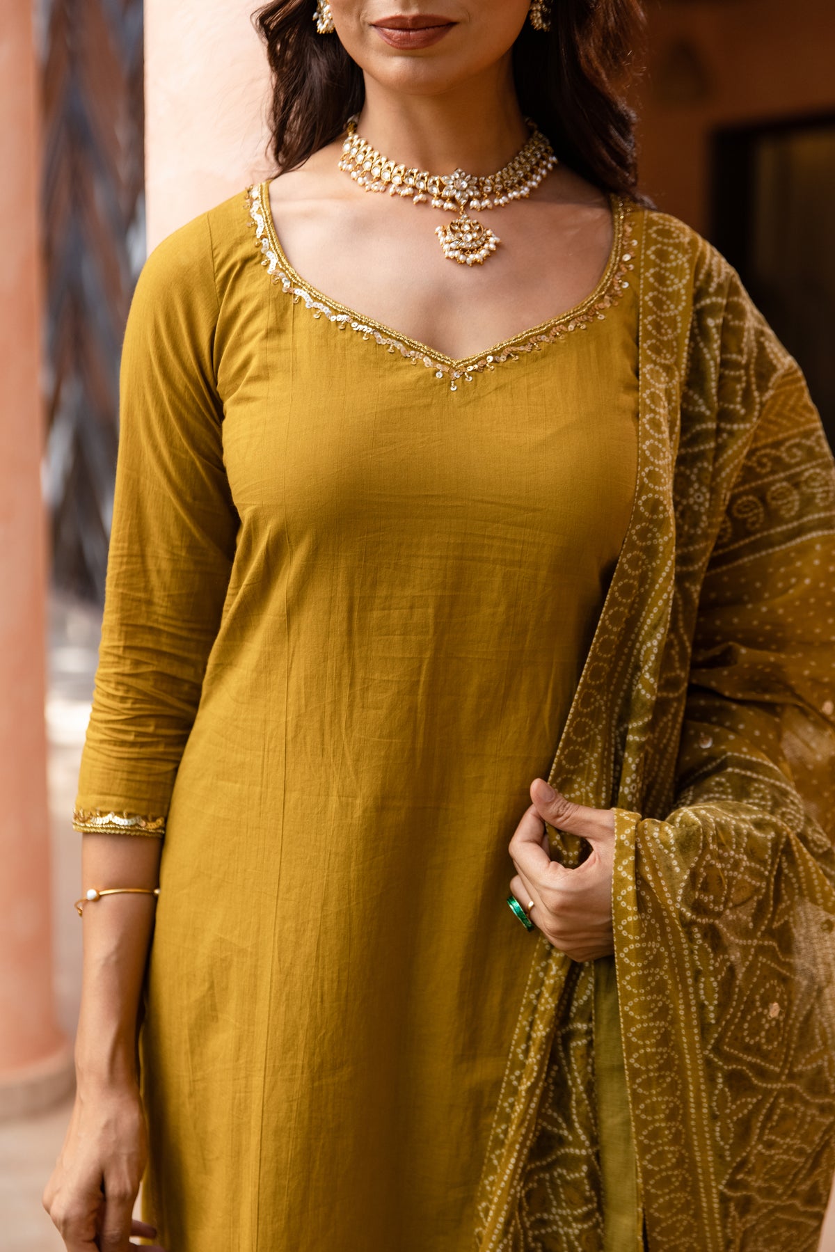 Zaitoon Sleeved - Straight Cut Suit (Olive Green)