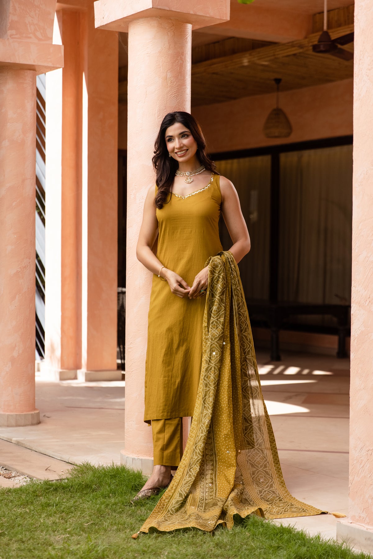 Zaitoon Sleeveless - Straight Cut Suit (Olive Green)