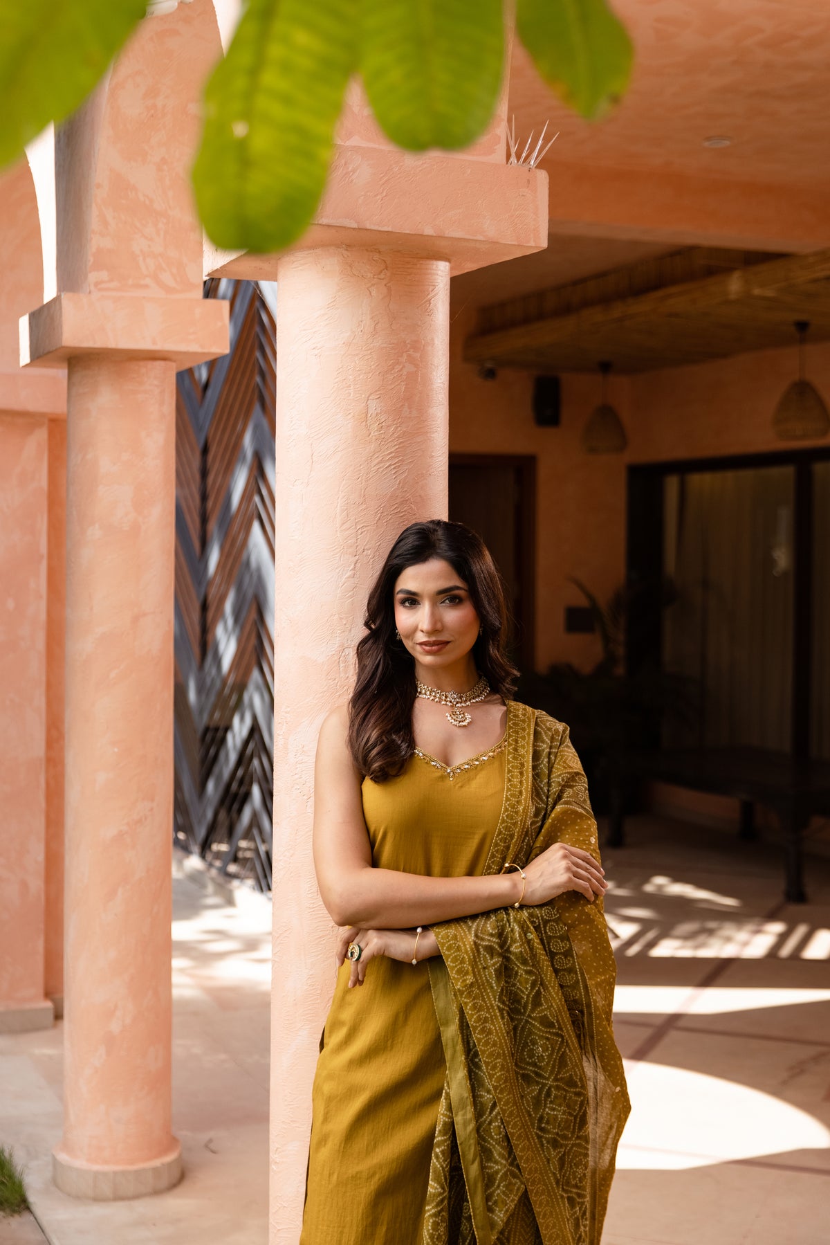Zaitoon Sleeveless - Straight Cut Suit (Olive Green)