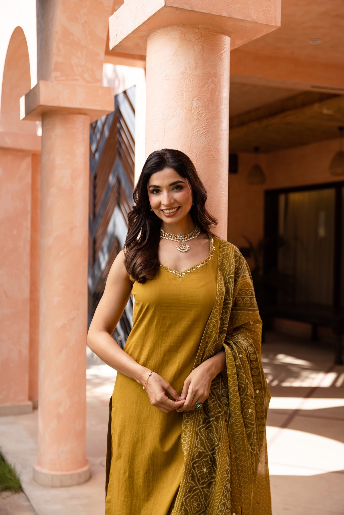 Zaitoon Sleeveless - Straight Cut Suit (Olive Green)