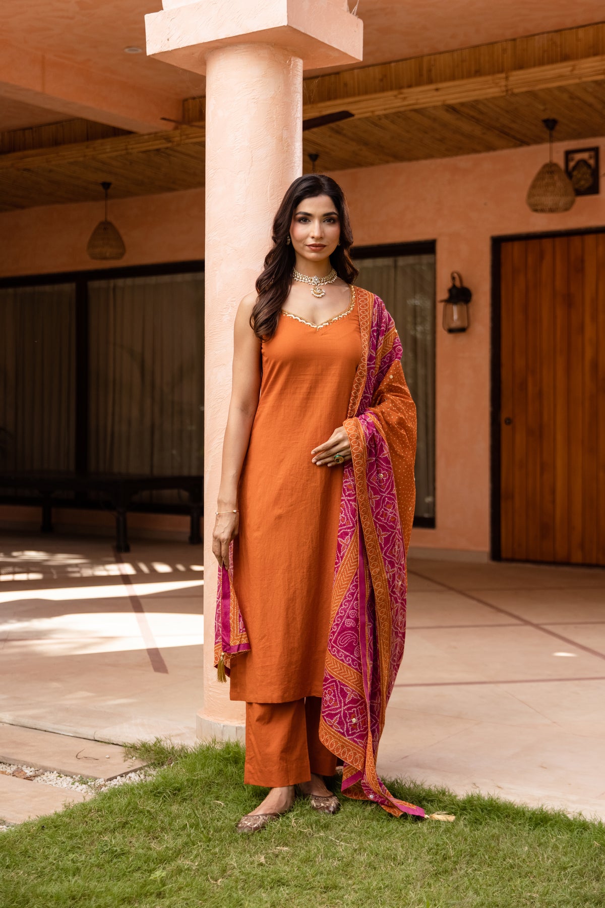 Gerua Sleeveless - Straight Cut Suit (Orange)