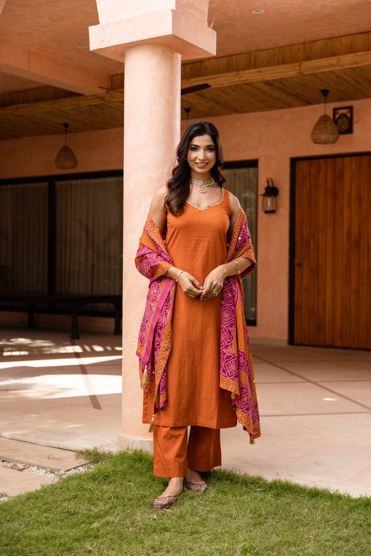 Gerua Sleeveless - Straight Cut Suit (Orange)