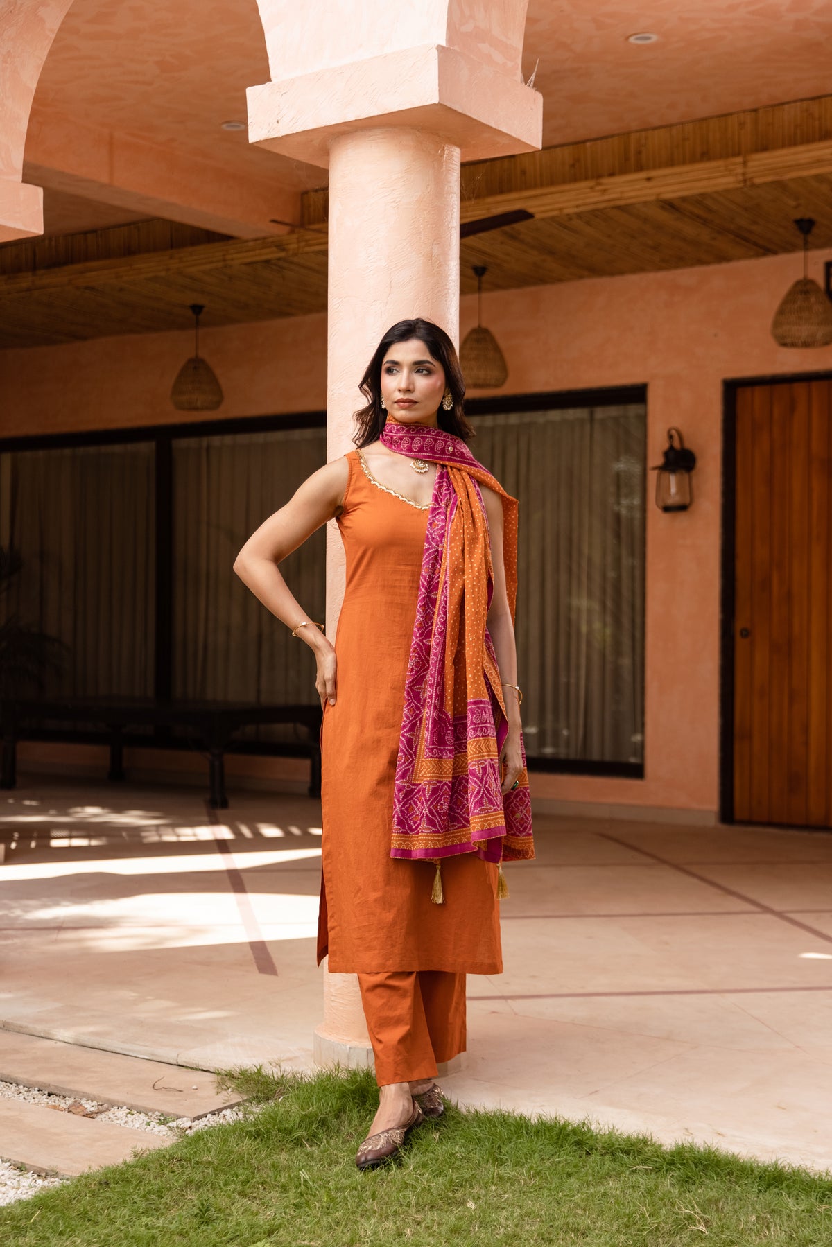 Gerua Sleeveless - Straight Cut Suit (Orange)