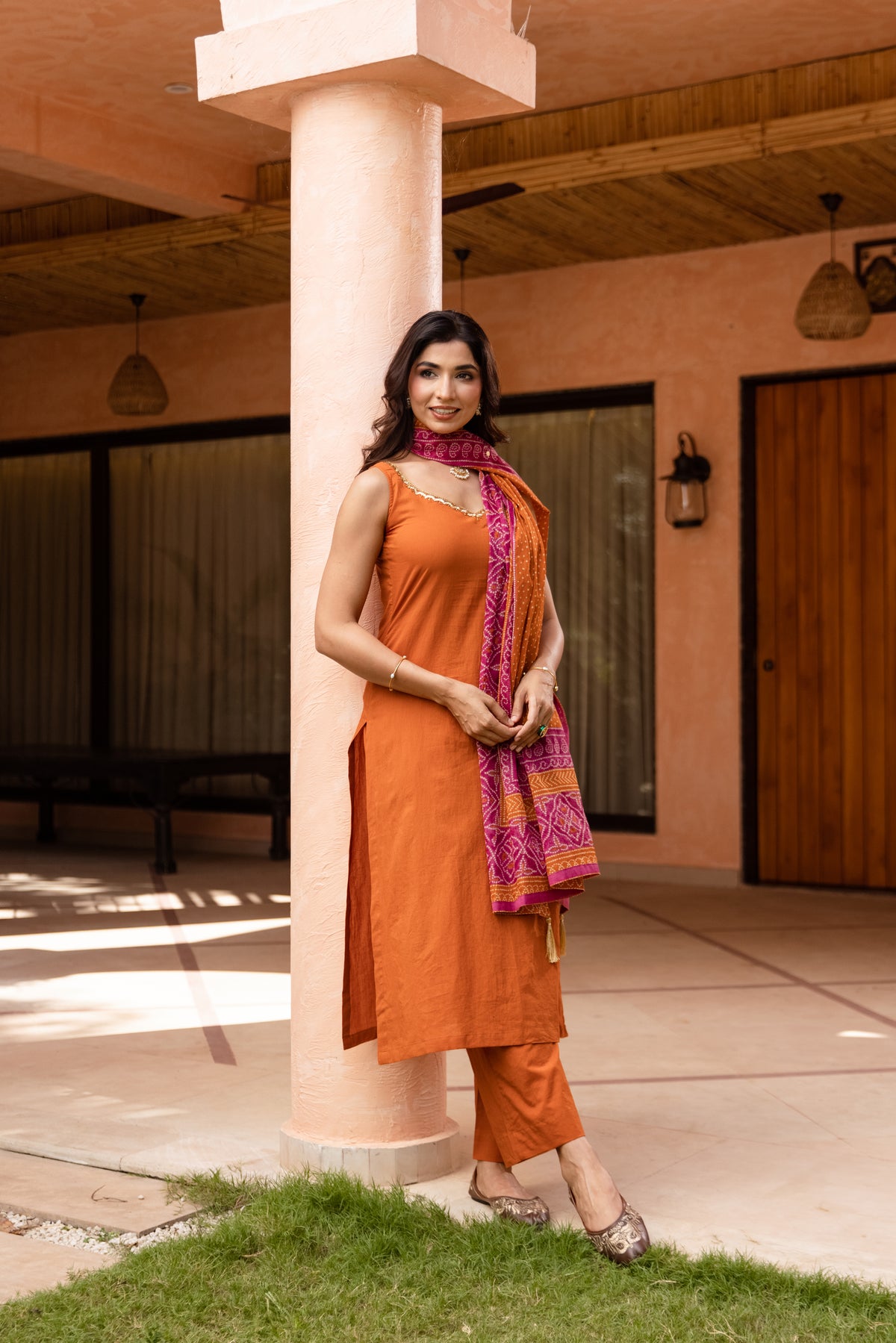 Gerua Sleeveless - Straight Cut Suit (Orange)