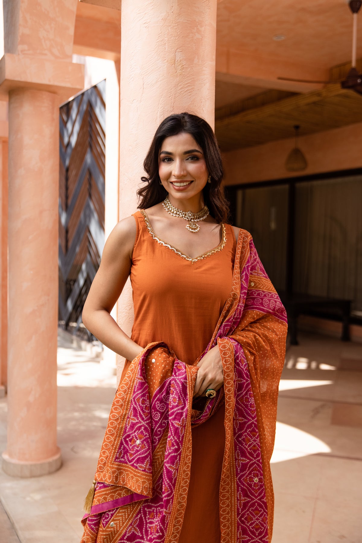 Gerua Sleeveless - Straight Cut Suit (Orange)