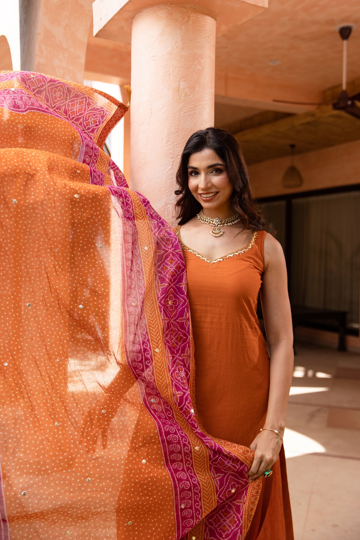 Gerua Sleeveless - Straight Cut Suit (Orange)