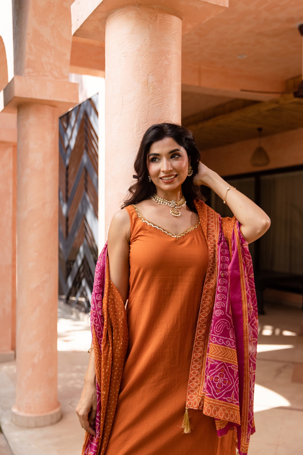 Gerua Sleeveless - Straight Cut Suit (Orange)