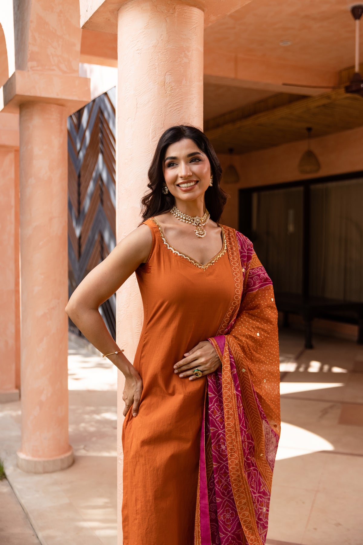 Gerua Sleeveless - Straight Cut Suit (Orange)
