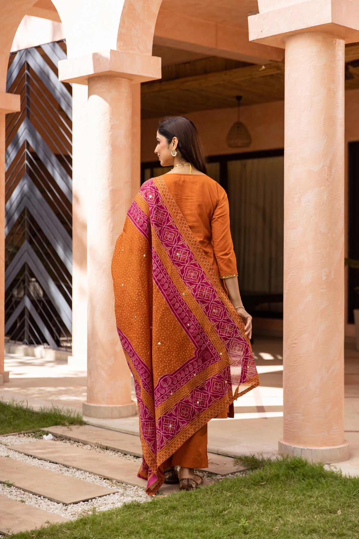 Gerua Sleeved - Straight Cut Suit (Orange)