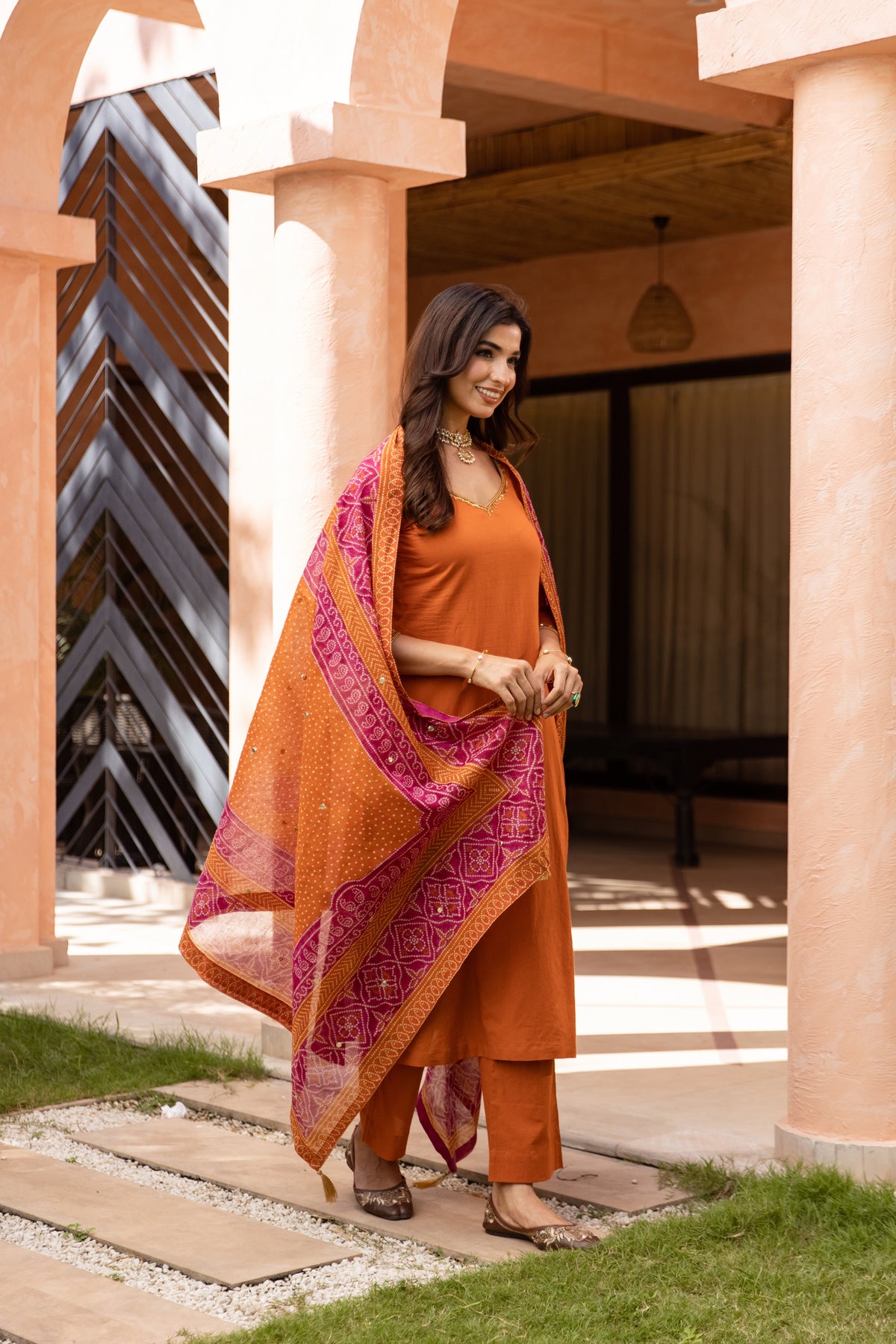 Gerua Sleeved - Straight Cut Suit (Orange)