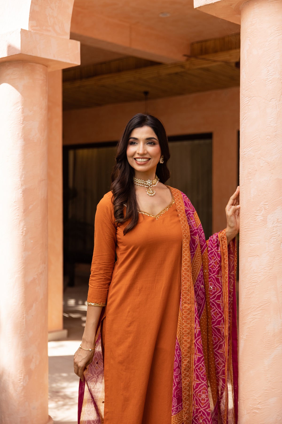 Gerua Sleeved - Straight Cut Suit (Orange)
