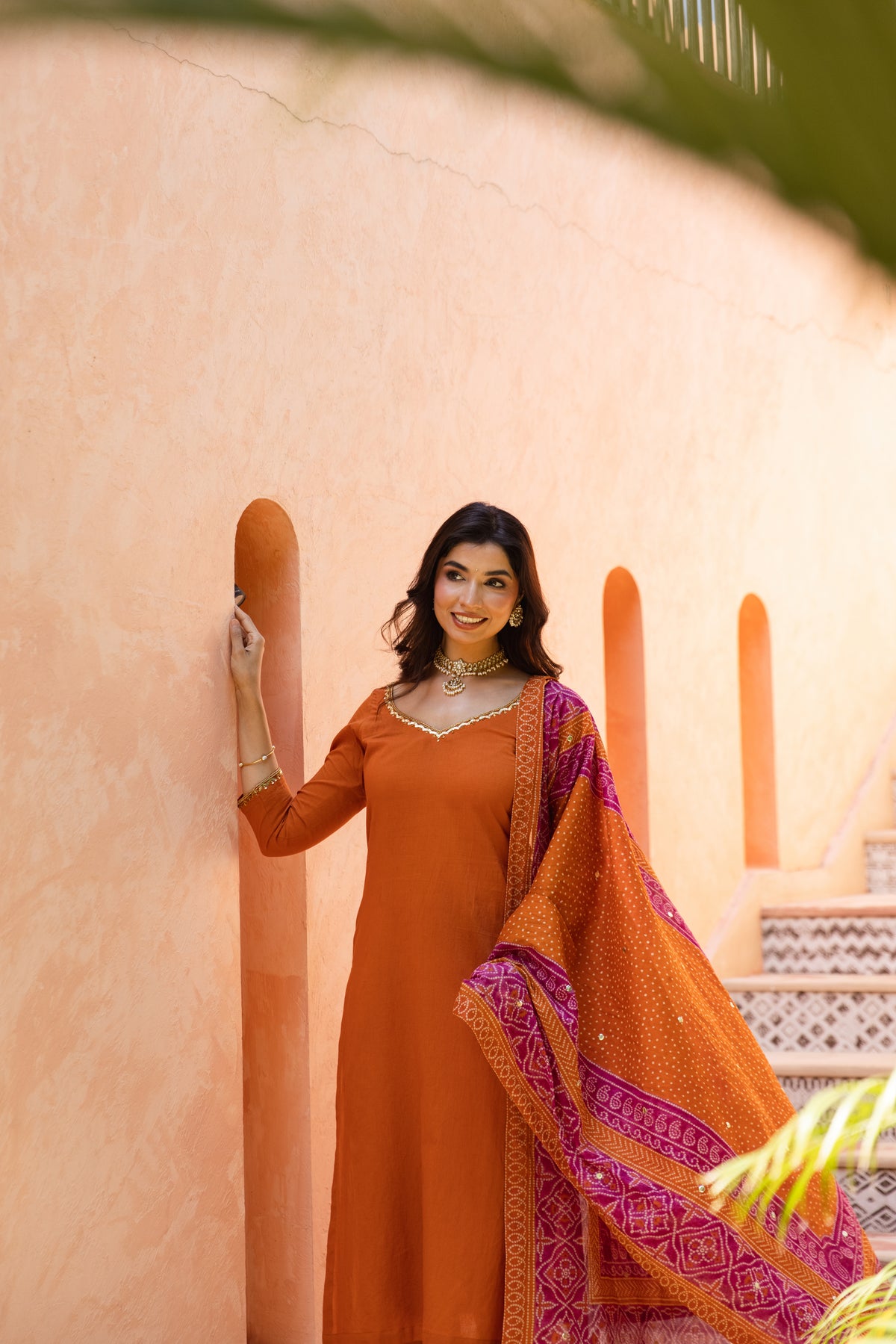 Gerua Sleeved - Straight Cut Suit (Orange)