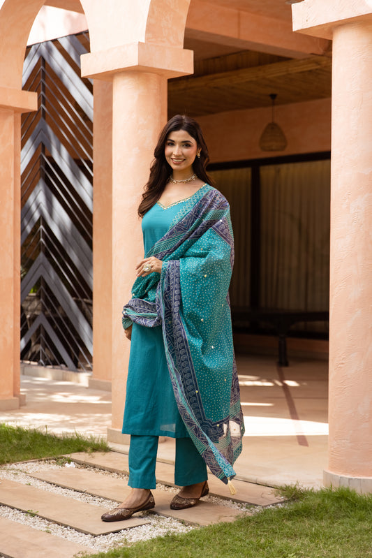 Mor Sleeveless - Straight Cut Suit (Teal)