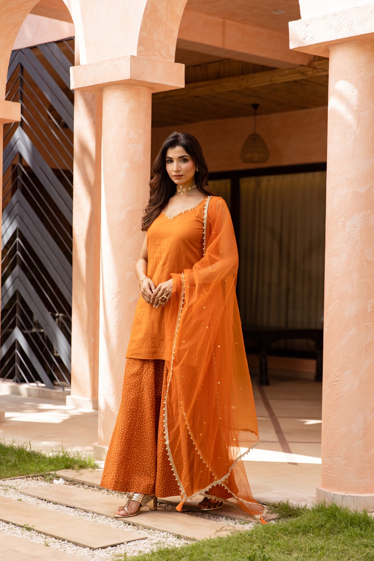 Gerua Sleeveless - Sharara Set (Orange)