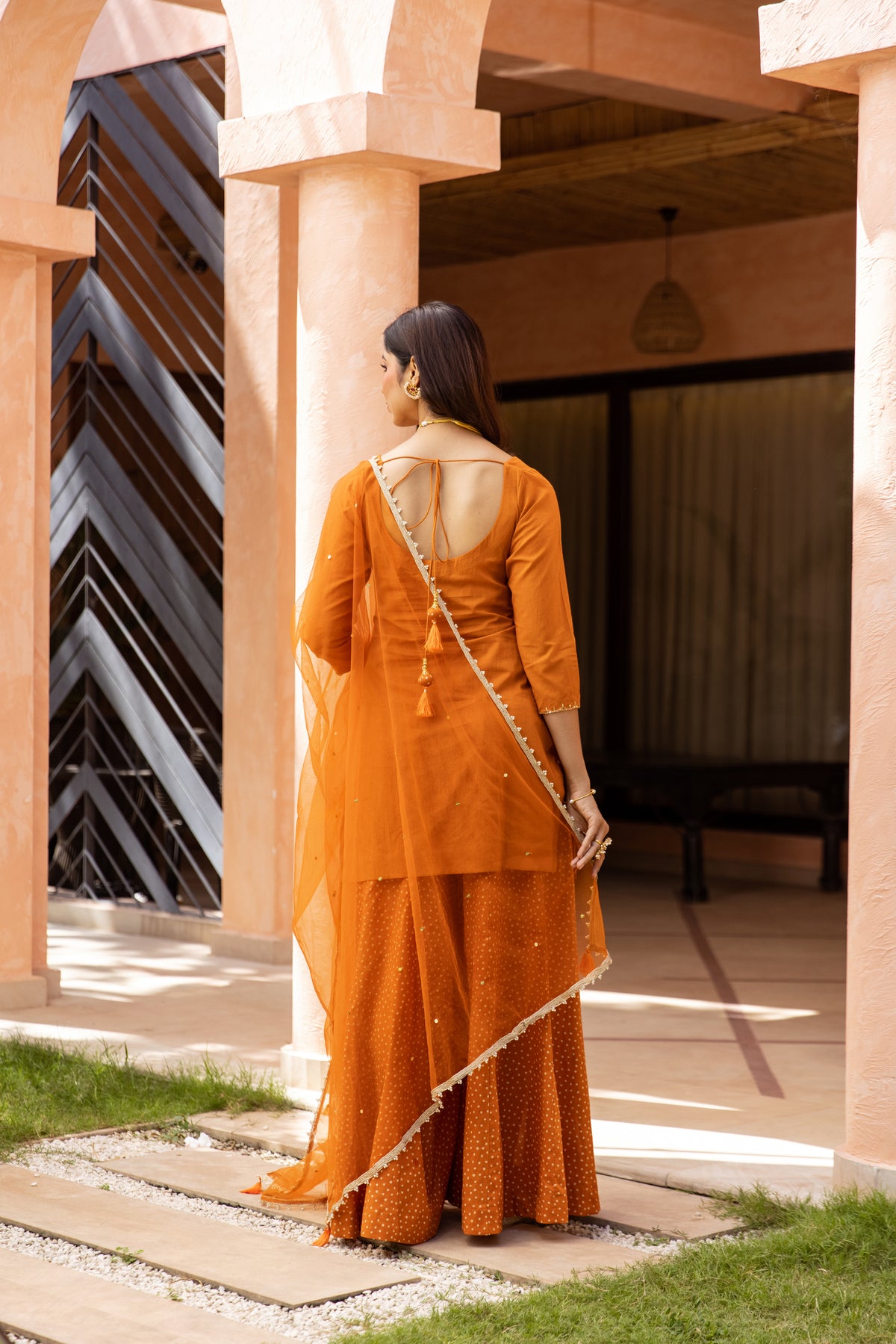 Gerua Sleeved - Sharara Set (Orange)
