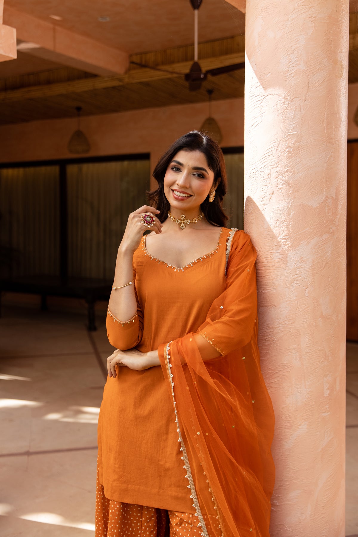 Gerua Sleeved - Sharara Set (Orange)