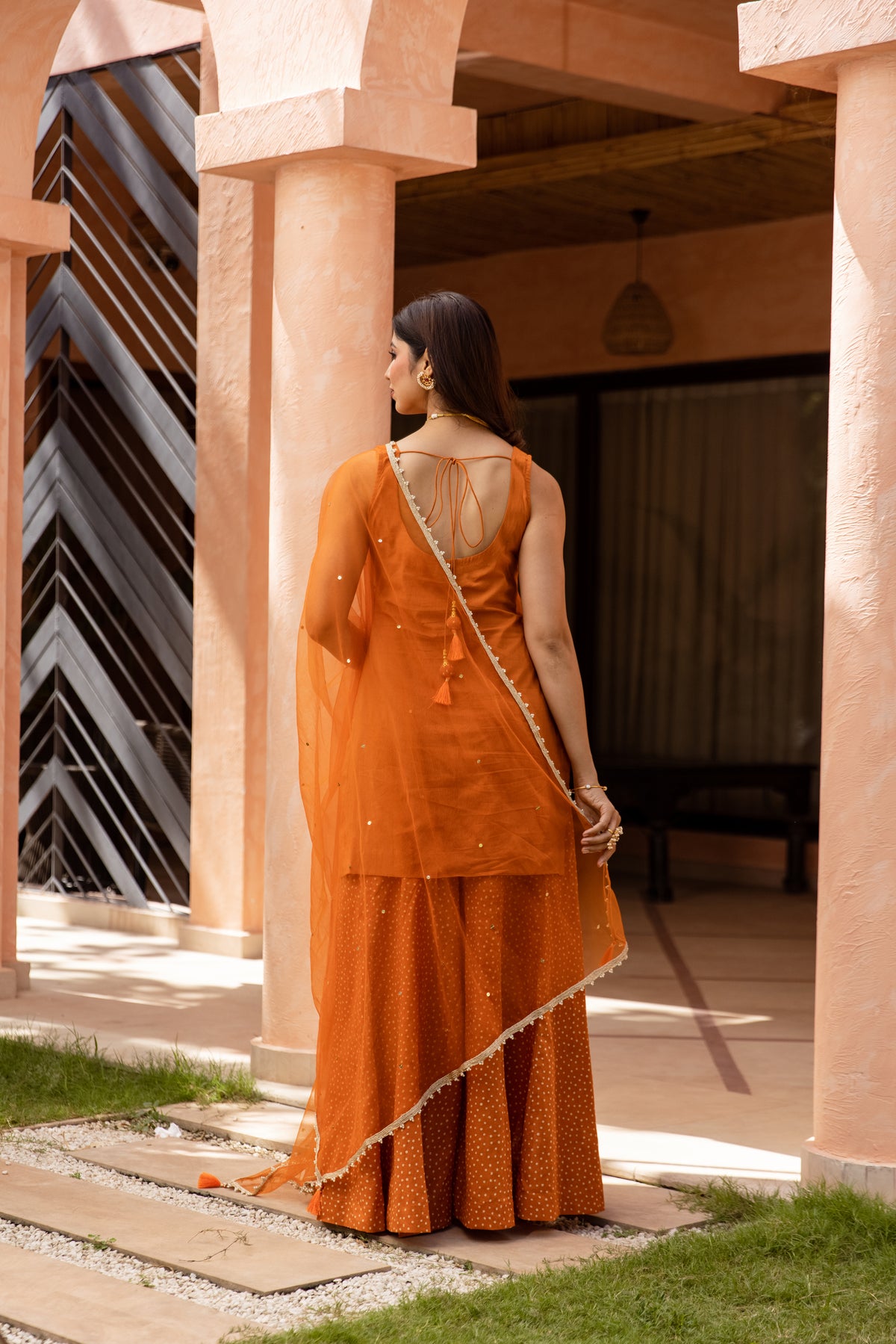 Gerua Sleeveless - Sharara Set (Orange)