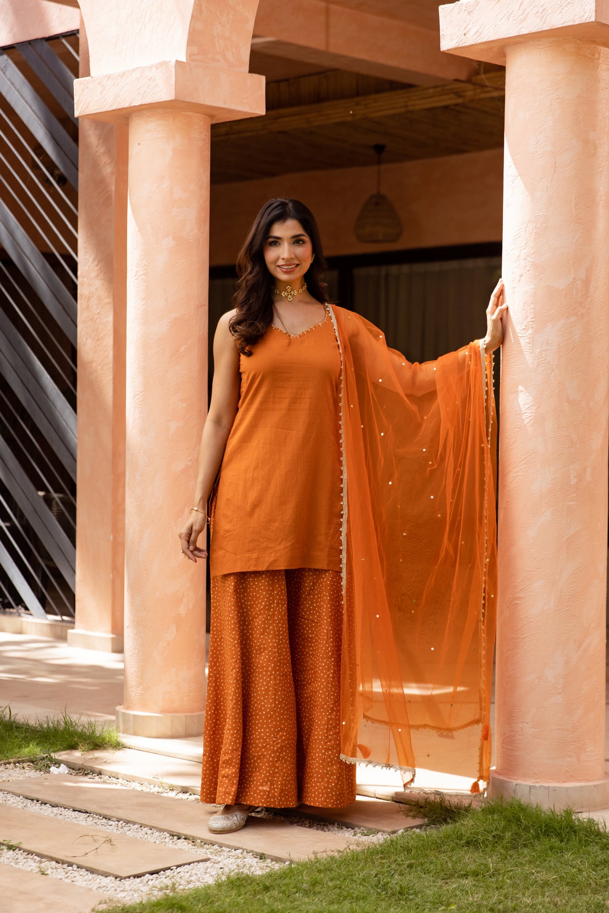 Gerua Sleeveless - Sharara Set (Orange)
