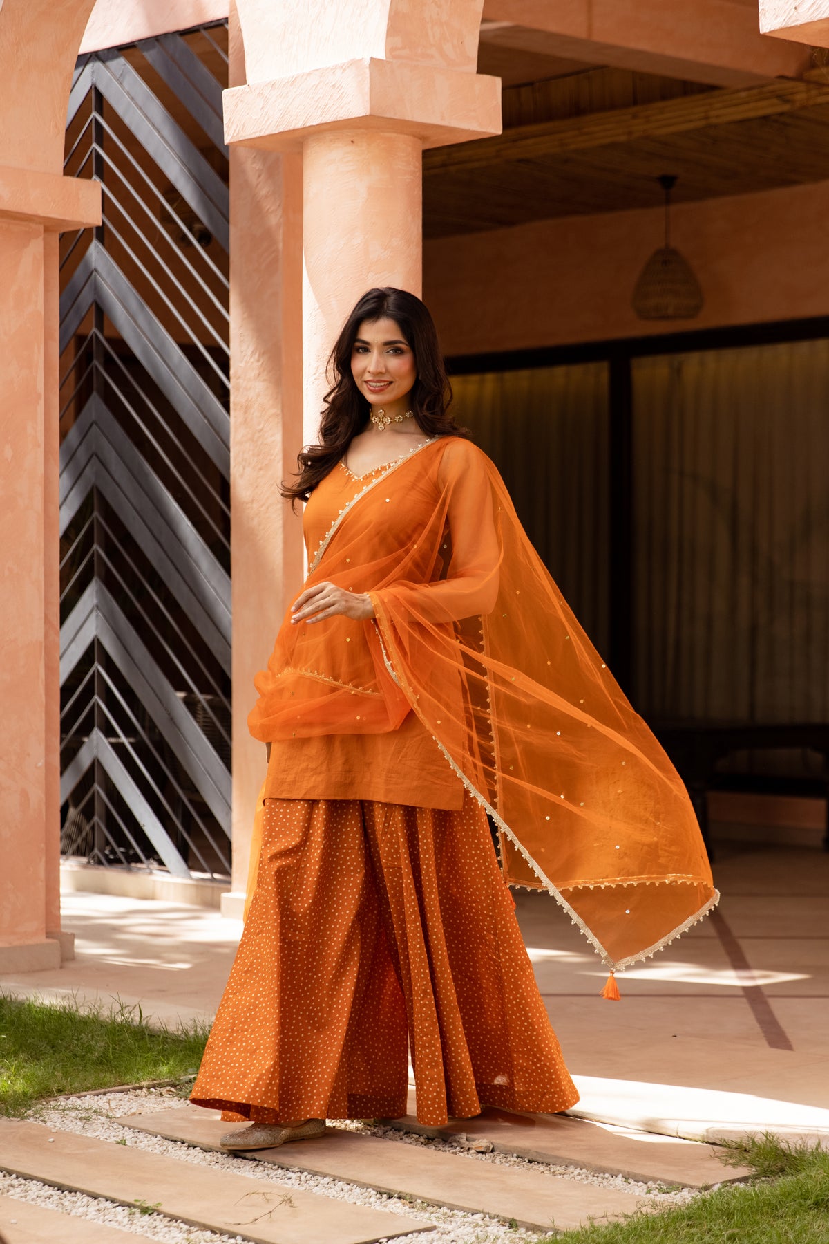 Gerua Sleeveless - Sharara Set (Orange)