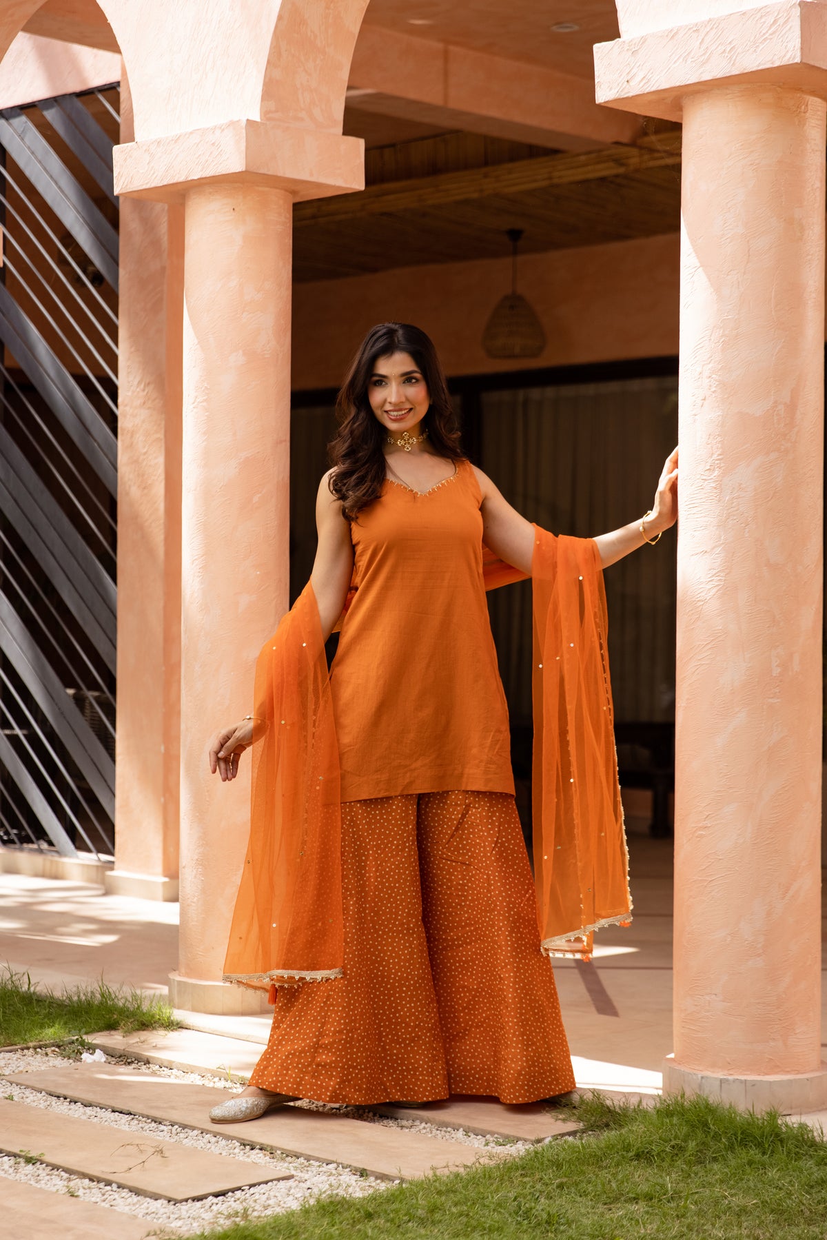 Gerua Sleeveless - Sharara Set (Orange)