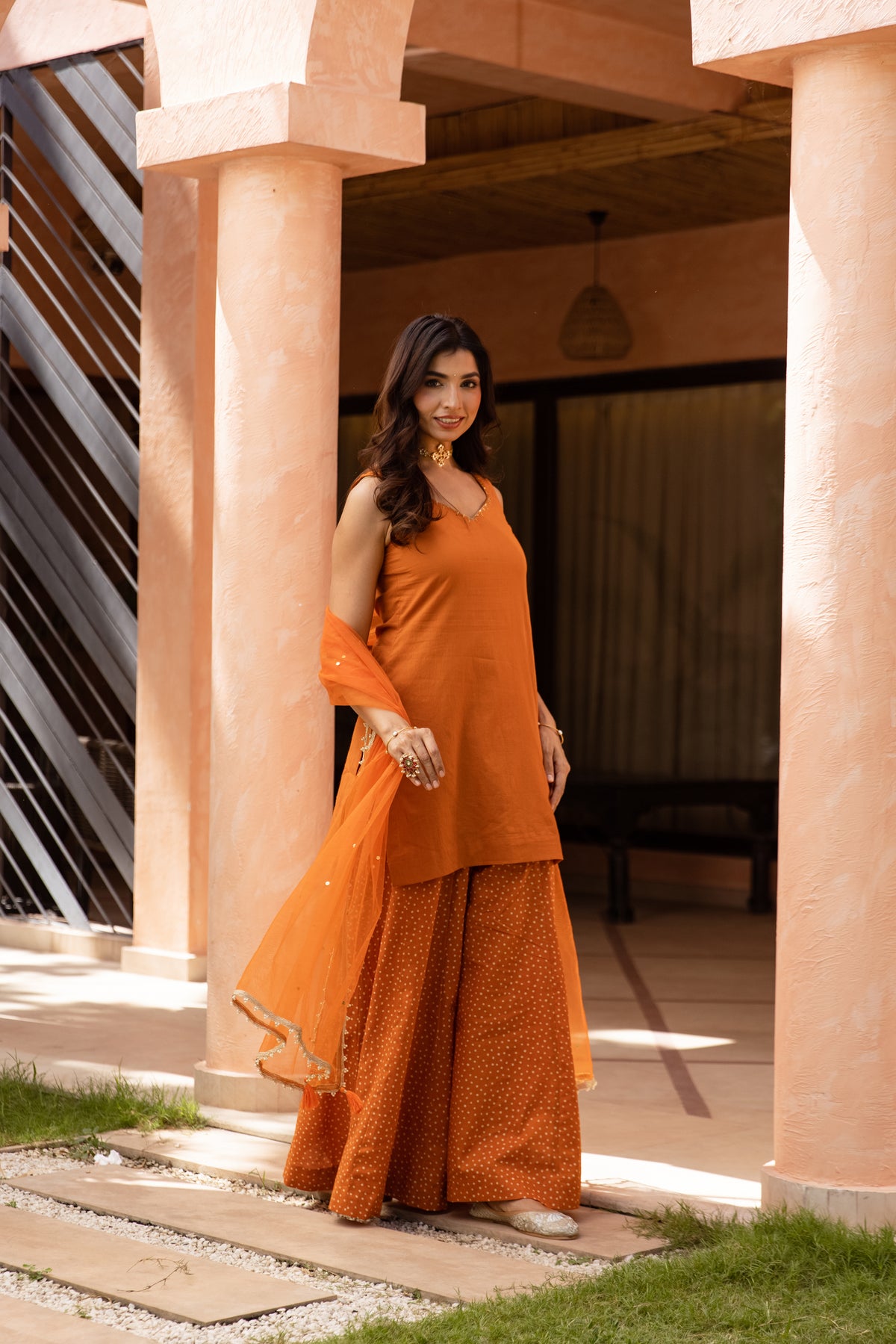 Gerua Sleeveless - Sharara Set (Orange)