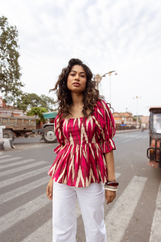 The Jaipur Zig Top Sleeved - Pink