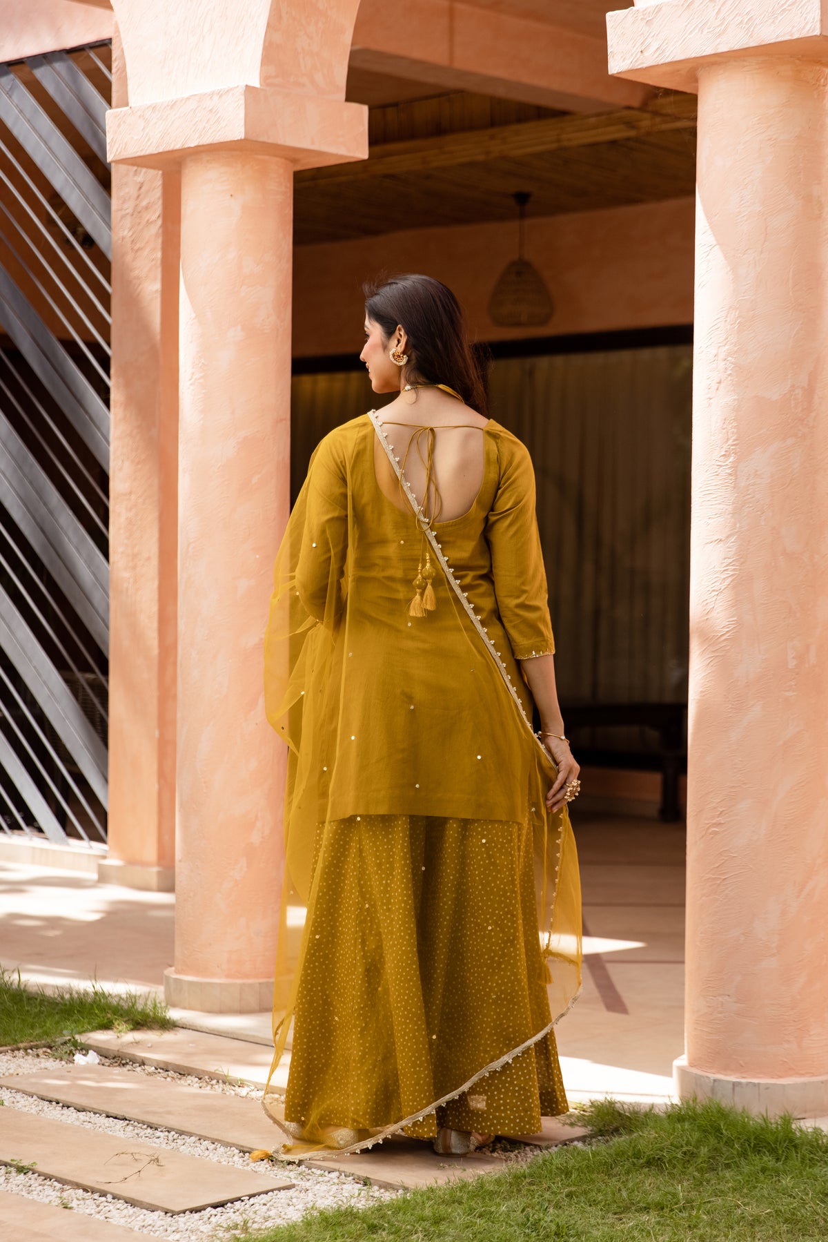 Zaitoon Sleeved - Sharara Set (Olive Green)