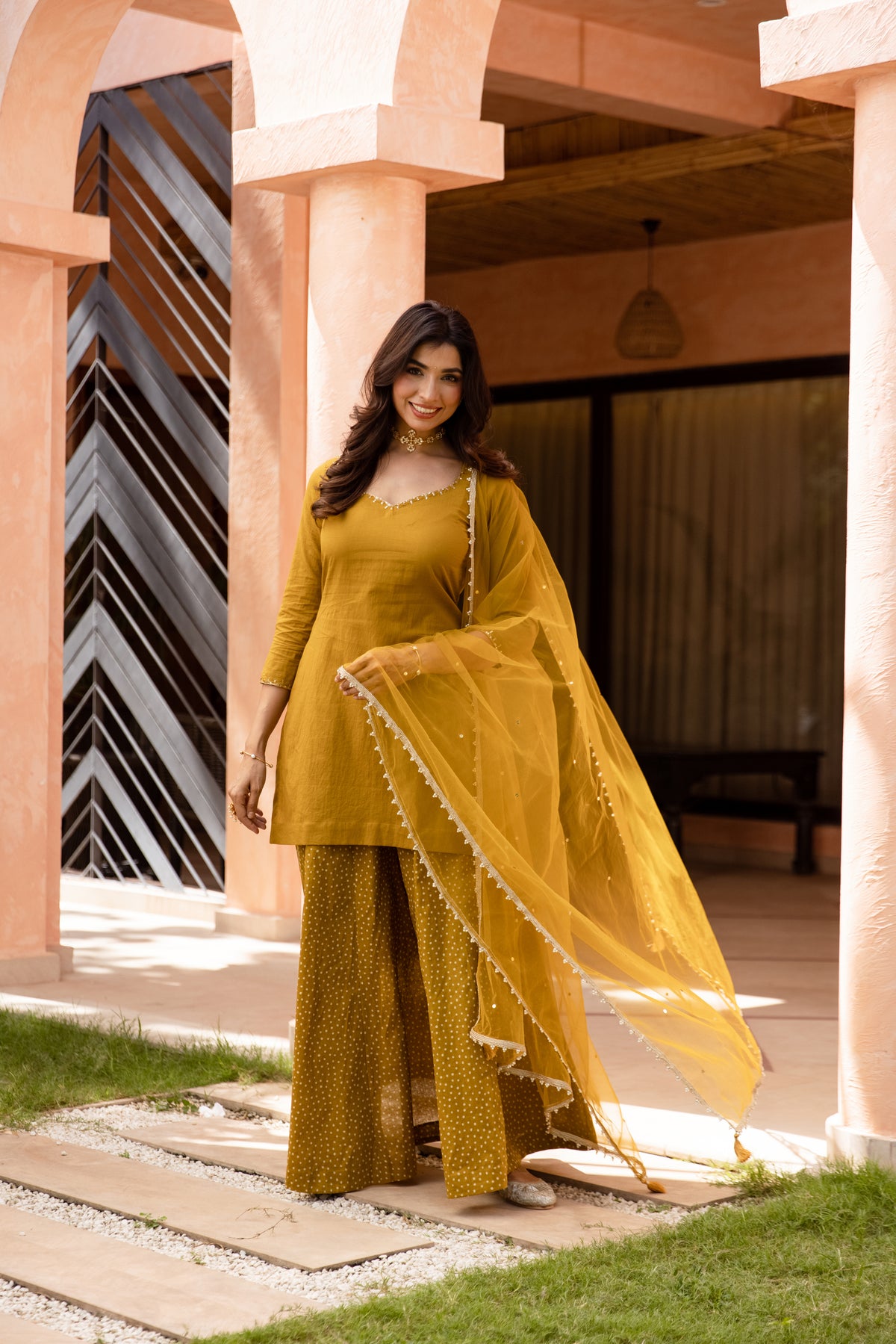 Zaitoon Sleeved - Sharara Set (Olive Green)