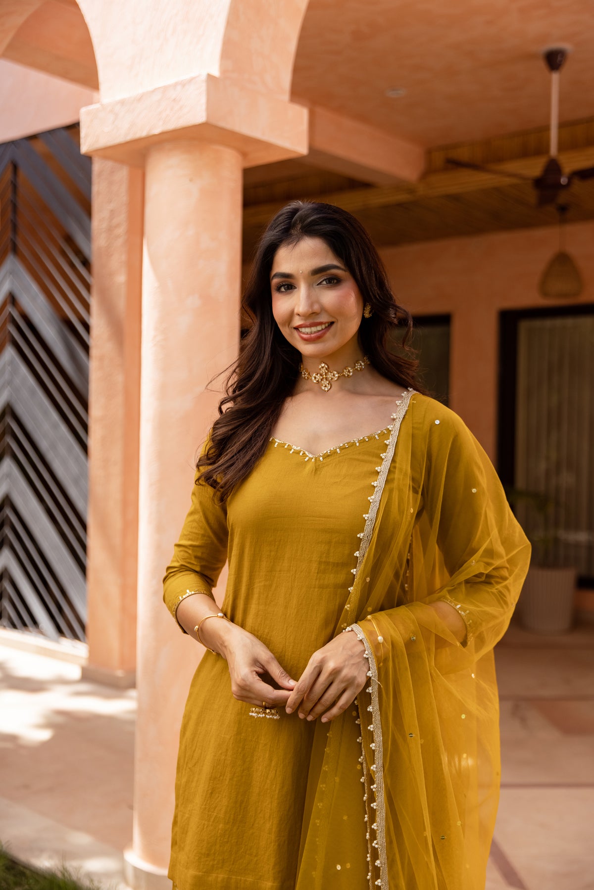 Zaitoon Sleeved - Sharara Set (Olive Green)