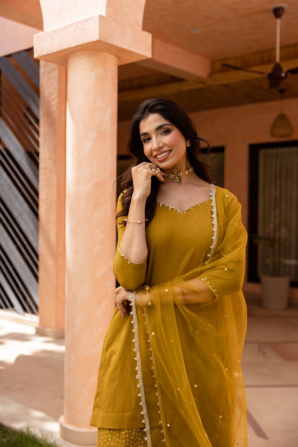 Zaitoon Sleeved - Sharara Set (Olive Green)