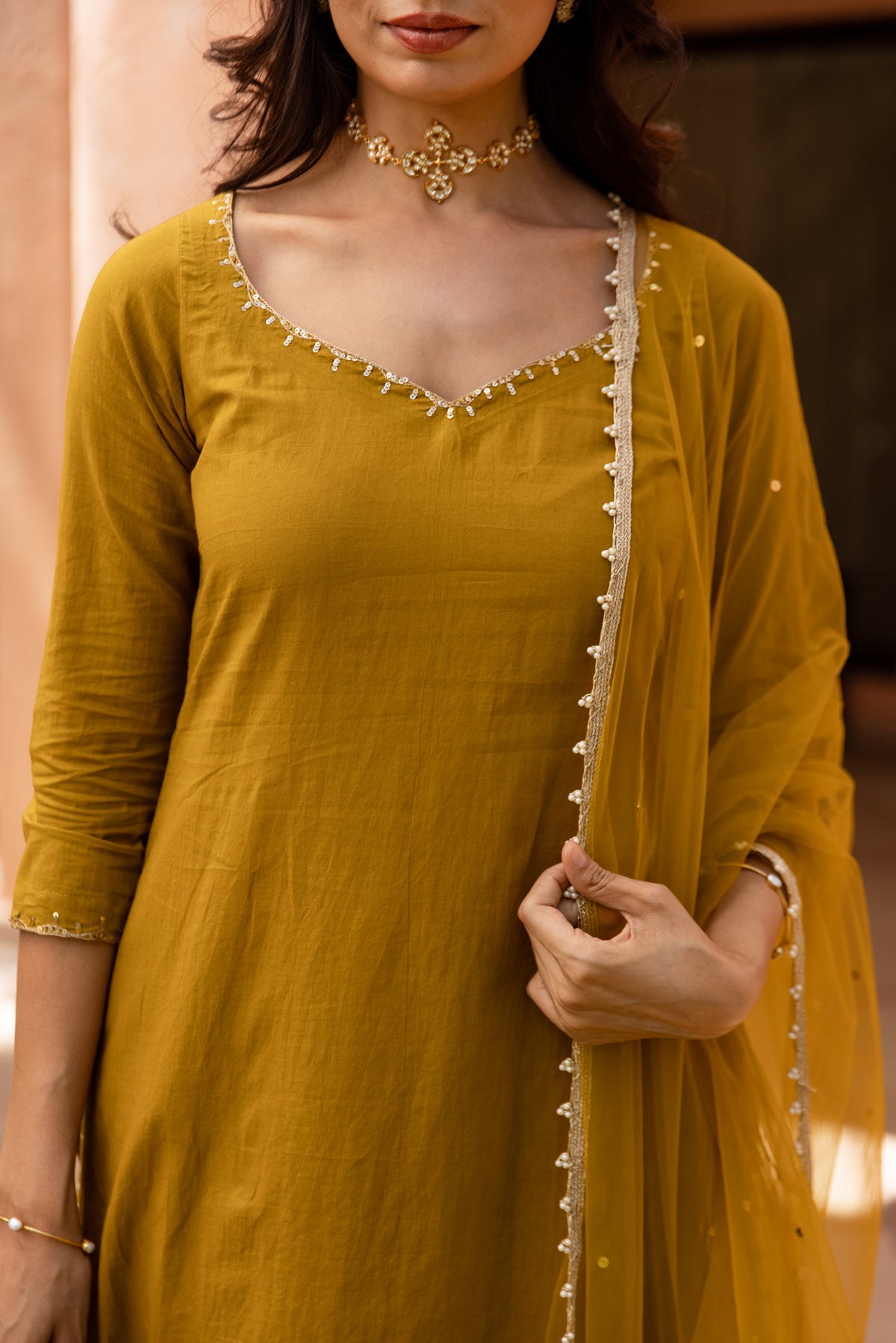 Zaitoon Sleeved - Sharara Set (Olive Green)