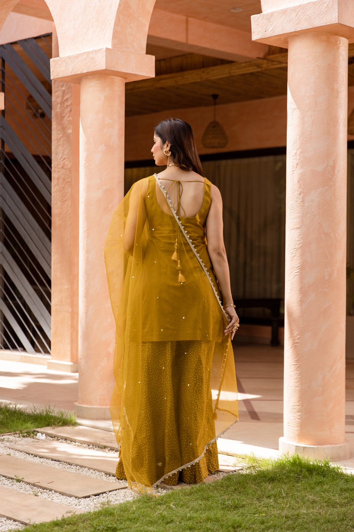 Zaitoon Sleeveless - Sharara Set (Olive Green)