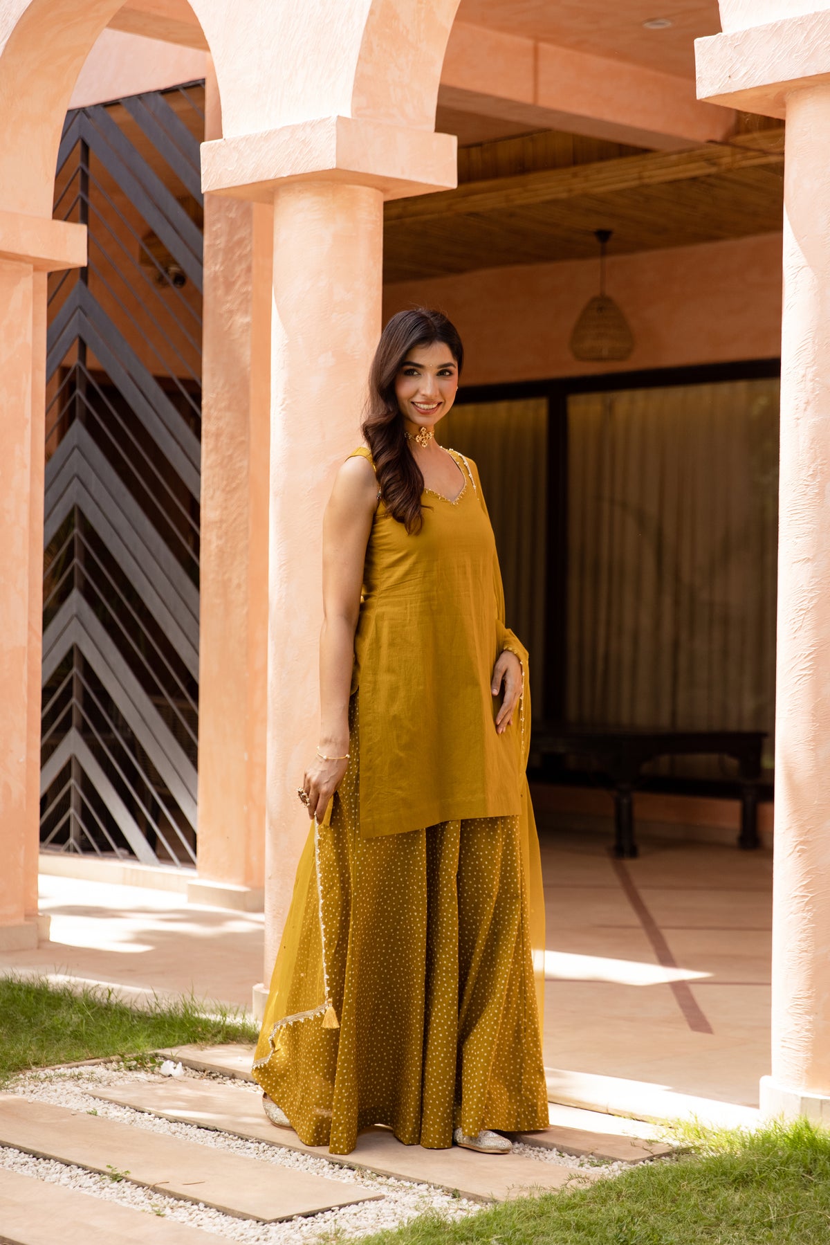 Zaitoon Sleeveless - Sharara Set (Olive Green)