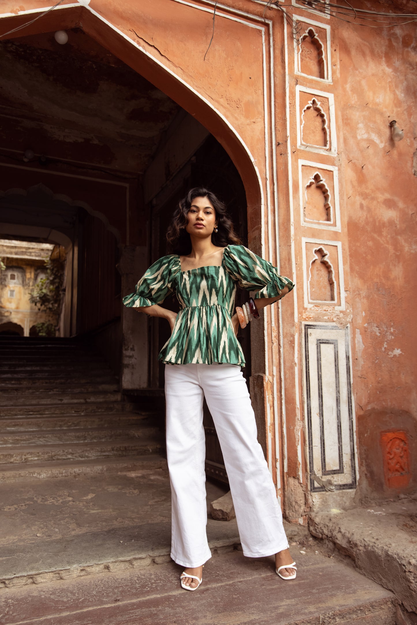 The Jaipur Zig Top Sleeved - Green