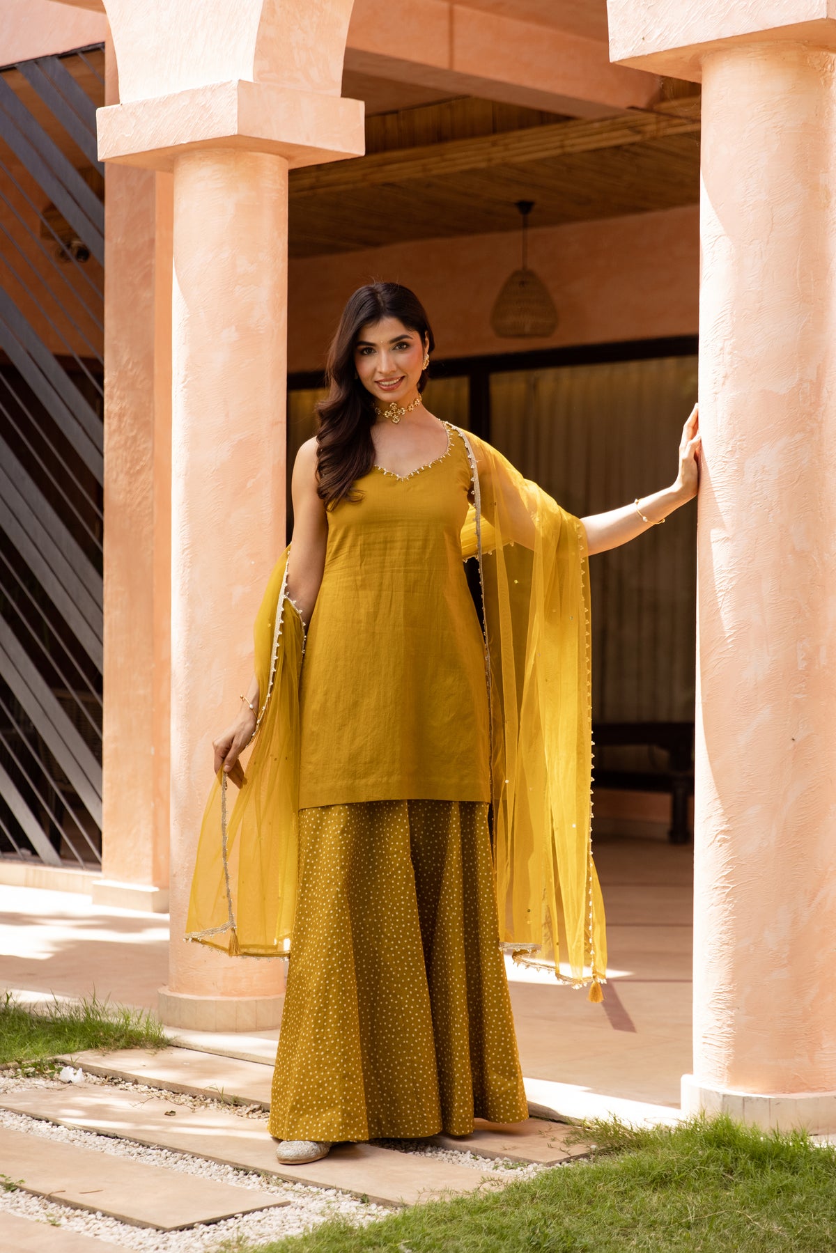 Zaitoon Sleeveless - Sharara Set (Olive Green)