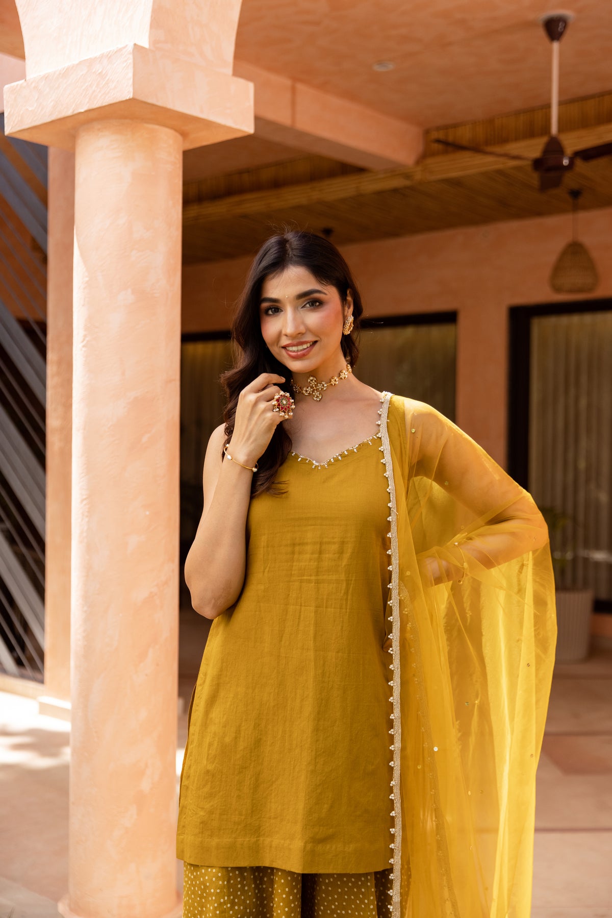 Zaitoon Sleeveless - Sharara Set (Olive Green)