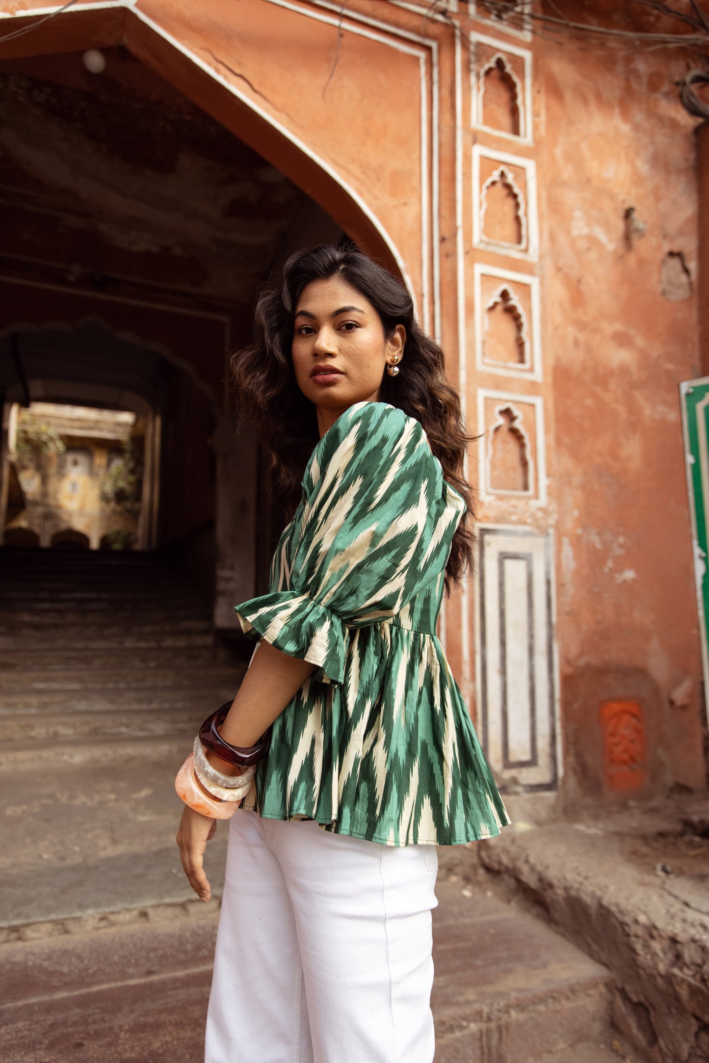 The Jaipur Zig Top Sleeved - Green
