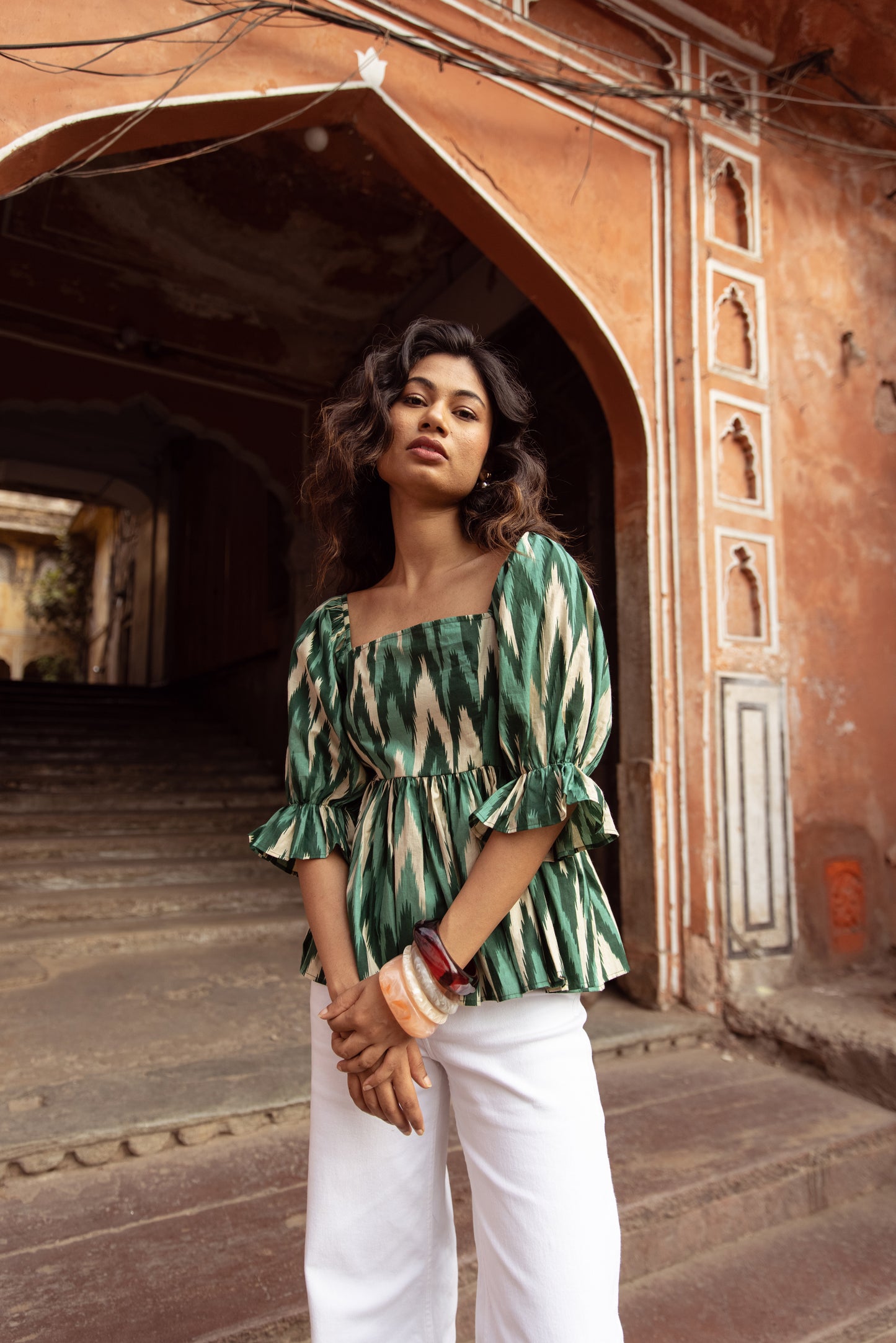 The Jaipur Zig Top Sleeved - Green