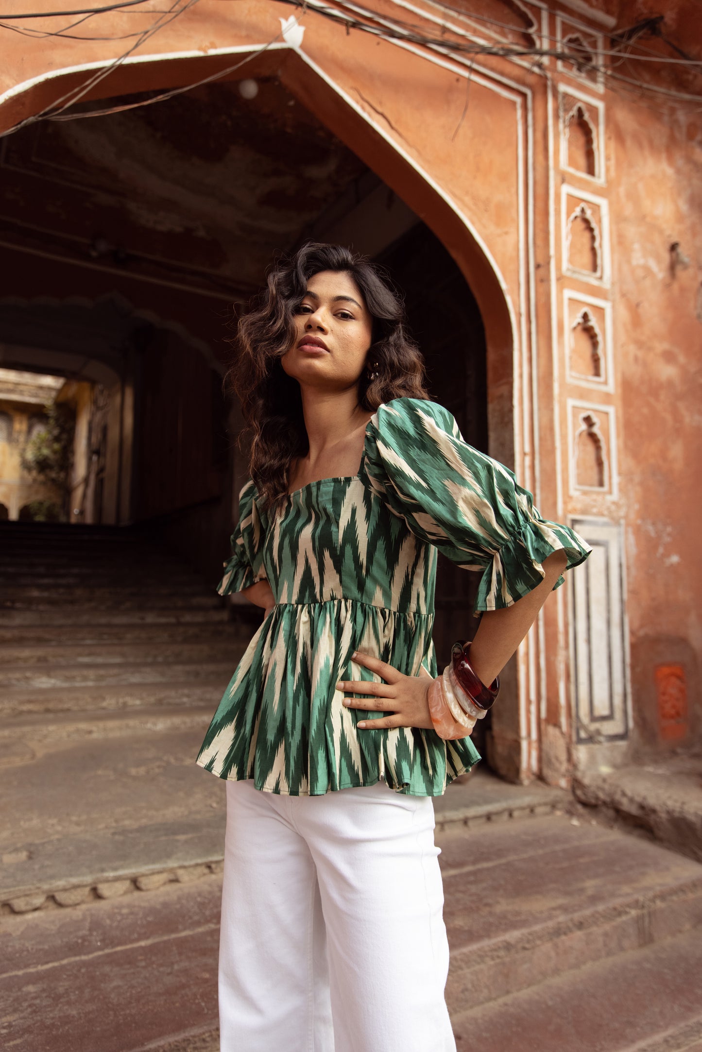 The Jaipur Zig Top Sleeved - Green